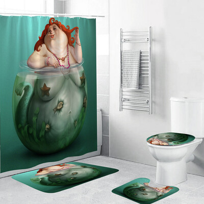

Gobestart 4PCS Non Slip Toilet Polyester Cover Mat Set Bathroom Shower Curtain