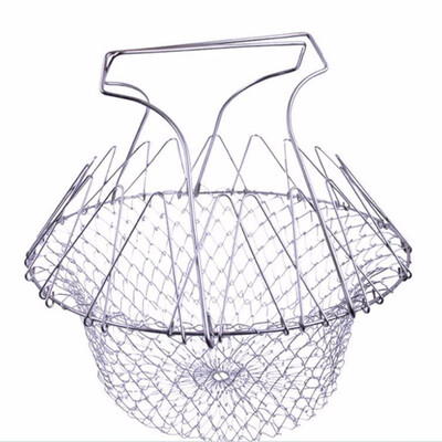 

Stainless Steel Expandable Foldable Fry Chef Basket Colander Mesh Basket Strainer Net Steam Rinse Cooking Tools Kitchen Gadgets