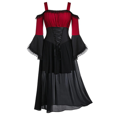

Tailored Women Vintage Long-sleeved Off Shoulder Lace Up Bandage Long Dress