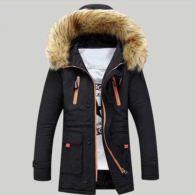 

Mens Long Sleeve Hooded Fur Collar Coat Slim Thickening Warm Wadded Jackets