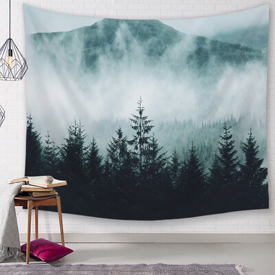

Toponeto Misty Forest with Mountains Tapestry Fog 3D Vision Nature Tree Tapestry