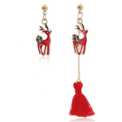 

Christmas Earrings Cute Santa Claus Tree Bell Snowflake Pin\Ear Cuff Stud Asymmetry Earring With Hairball Xmas Decor