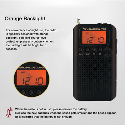 

HRD-104 Portable AM FM Stereo Radio Pocket 2-Band Digital Tuning Radio Mini Receiver Outdoor Radio w Earphone Lanyard 13 Inch
