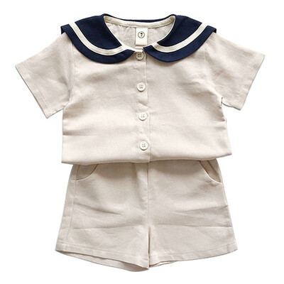 

2Pcs Baby Boys Girls Set Summer Casual Navy Style Short Sleeve T-shirt Tops Pants Costume Set