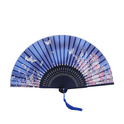 

Butterfly Flower Print Silk Dance Hands Cherry Plum Flower Folding Summer Fan Gifts For Home Decor