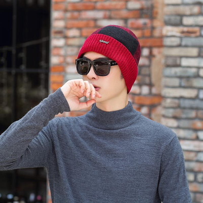 

Men Knitted Beanies Hat Winter Warm Plush Fleeces Lined Dome Thick Knitting Cap Skullies Street Hat Headwear