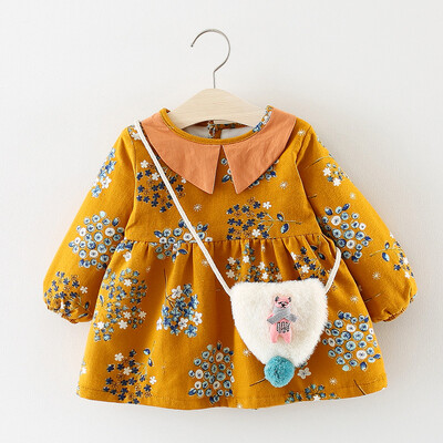 

Baby Girls Long Sleeve Floral Print Cotton Dress Fall Winter Top Clothes