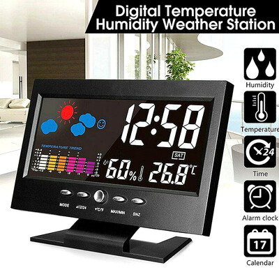 

5 IN 1 Desk Led Digital Alarm Clock Time Snooze CalendarWeatherDateTemp LCD Display