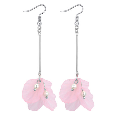 

4 Color Fashion Imitation Pearl Women Drop Earring Petal Design Long Earring