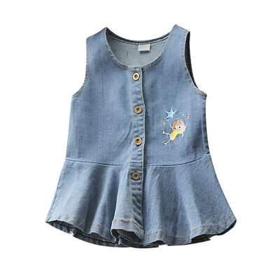 

Toddler Dresses Casual Baby Girls Embroidery Cartoon Print Sleeveless Denim Cute Dress Kids Toddler Dresses