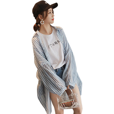 

Fashion Women All-match Striped Long Style Shirt Loose Casual Shirt New