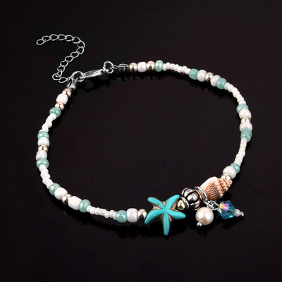 

Summer Vintage Style Starfish Shell Beads Crystal Anklet Chain Beach Anklets