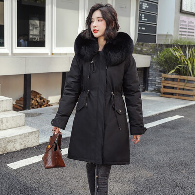 

Tailored Women Fashion Outerwear Cotton-padded Jackets Plush Pocket Faux Fur Hooded Coat