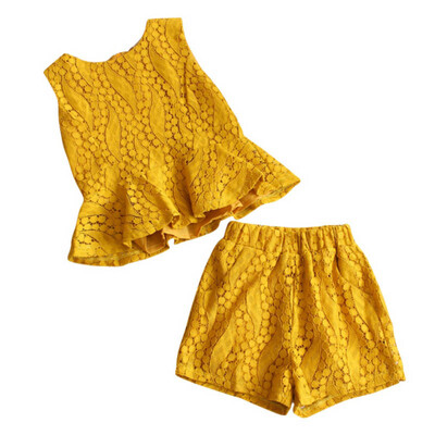 

Children Baby Girls Clothing Set Clothes Solid Lace Butterfly Hem Sleeveless Tank Tops Vest Shorts Bottom Summer Newborn