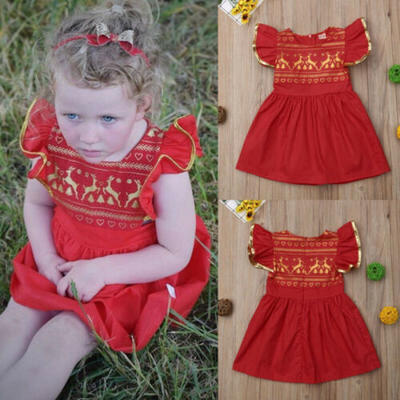 

UK Christmas Kid Baby Girl Deer Pageant Party Princess Prom Tutu Dress Costume