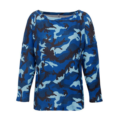 Women Wild T-Shirt Round Neck Collar Loose Camouflage Printed Long-Sleeved Casual Tops