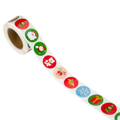 

Cartoon Christmas Design 1Inch Round Kraft Paper Gift Tags Adhesive Labels Holiday Present Stickers 500 Labels Per Roll