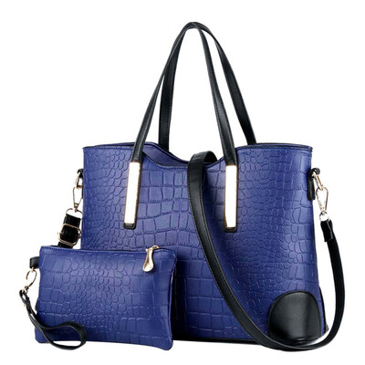 

2Pcs Lady Grid Pattern Faux Leather Crossbody Shoulder Bag Handbag Tote Purse