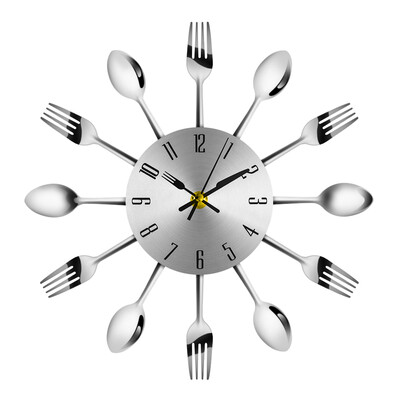 

Modern Stainless Steel Knife Fork Wall Clock Analog for Home Office