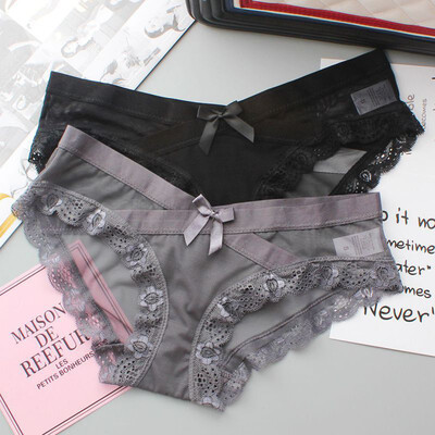 

Transparent Mesh Panties Women Underwear Sexy Cotton Breathable Briefs Low-Rise Bow Floral Panty for Ladies Girls