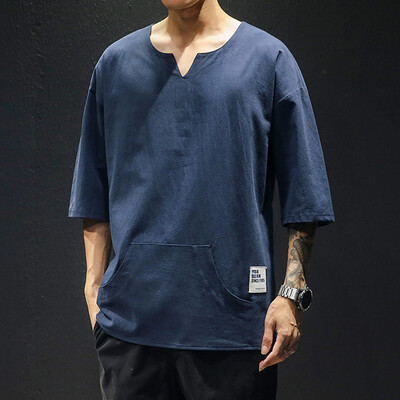 

Toponeto Mens Summer Casual Pure Color Cotton Linen Pocket Half Sleeve T-Shirts Tops