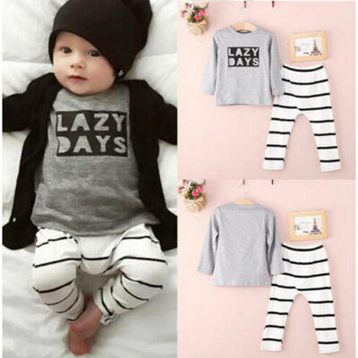 

2019 Infant Baby Boy Girls Long Sleeves T-shirt Striped Pant Outfits Clothes