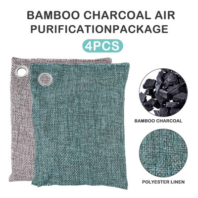 

4pcs 100g Large Bamboo Charcoal Air Purifying Bag with Hooks Activated Odor Purifier Home Car Fresher Wardrobe Deodorizer