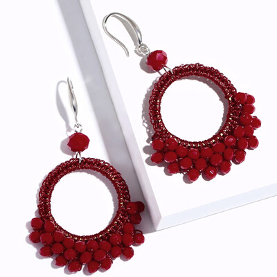 

Bohemian Fashion Women Crystal Beads Drop Dangle Earrings Round Pendant Jewelry