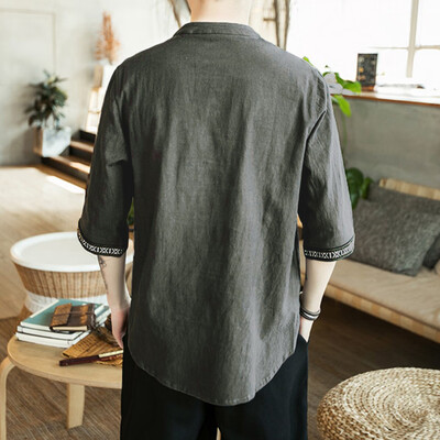 

Toponeto Mens Spring&Summer Chinese Wind Leisure Flax Cotton Short-sleeved Tops