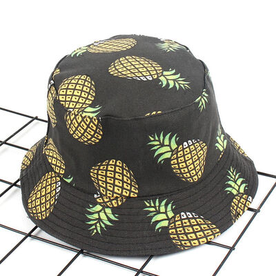 

Cute Fruit Banana Pineapple Double Sided Shade Fisherman Hat Women Couple Sunhat Cap