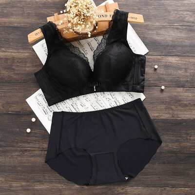 

Vintage Women Bra Set Sey Summer Lace Bra Underwear Set Lace Gathering Bra Ice Silk Briefs Set