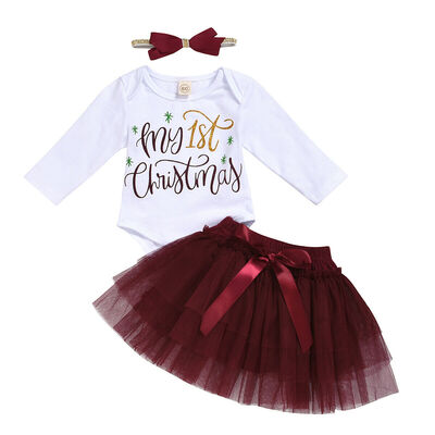 

2019 My 1st Christmas Baby Girls Outfits Tops RomperTutu Skirt Clothes