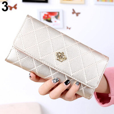 

Womens Fashion Crown Rhombus Pattern Faux Leather Clutch Wallet Long Purse