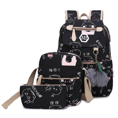 

3Pcs Set Women Charging Canvas Backpack Student Backpacks School Backpack for Teenagers Satchel Leisure Backpack Faddish