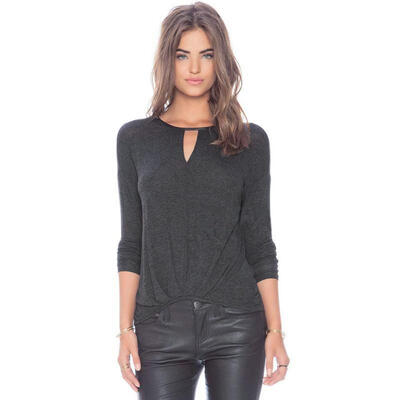

Sexy Women Solid Cut Out Long Sleeve O-Neck Casual Base Shirt Tank Top