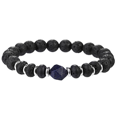 

Fashion 8Mm Black Lava Stone Beads Bracelets Bangles Natural Stone Hexagon Prism Crystal Pendant Bracelet
