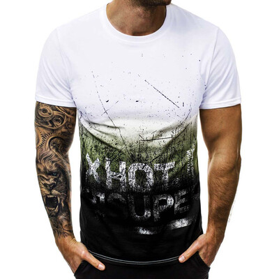 

Toponeto Mens Gradient Splicing Pattern Casual Fashion Lapel Short Sleeve Shirt