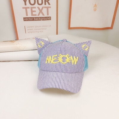 

Boys Girls Children Caps Hats Adjustable Sun Protection Cartoon Striped Print Casual Ear Design Mesh Visors