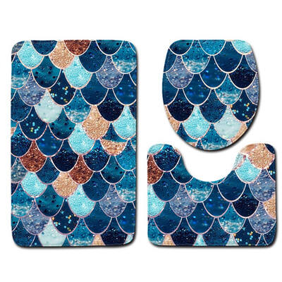 

3 Pcssets Non-slip Bath Mat Fish Scale Pattern Toilet Cover Absorbent Bathroom Mats Creativity Bath Rugs