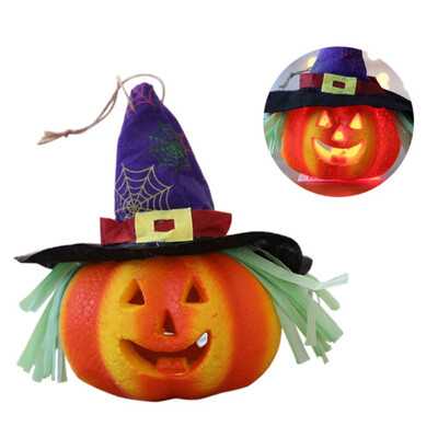 

Halloween LED Light Up Halloween Lantern Ornament Hollow Foam Pumpkin With Witch Hat Holiday Home Decorations