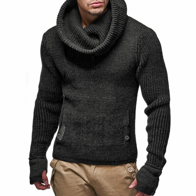 

Toponeto Mens Long Slim High Collar Pullover Sweater Knitted Jumper Tops Blouse