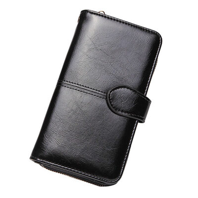 

Vintage Women Solid Color Faux Leather Wristlet Wallet Phone Holder Long Purse