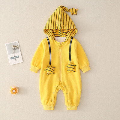 

New Autumn Baby Boy Girl Jumpsuits 0-12M Cute Baby Striped Printing Long Sleeve Hooded Rompers Kids Bodysuits