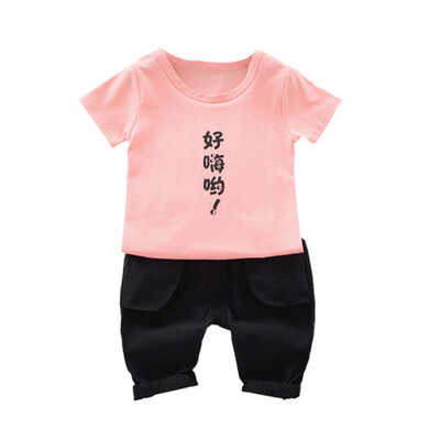 

Summer Letter T-shirt For Boy Girls Clothes Set Outfits Suit Short Sleeve T-shirtDenim Shorts Kids Clothes