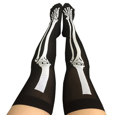 

Halloween Decoration Sexy Cosplay Striped Over The Knee Stockings Blood Forked Bone Pattern Womens Cosplay Terror Blood Socks