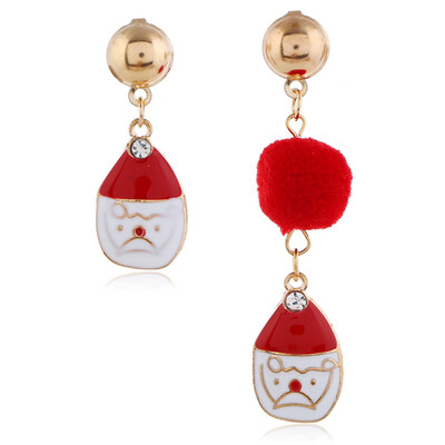 

Christmas Earrings Cute Santa Claus Tree Bell Snowflake Pin\Ear Cuff Stud Asymmetry Earring With Hairball Xmas Decor
