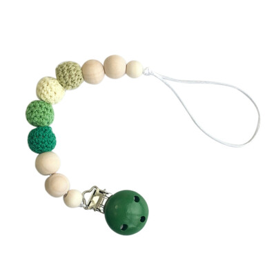 

Baby Pacifier Holder Clip Nipple Teether Solid Wooden Beads Wool Ball Dummy Chain Anti-drop Handmade