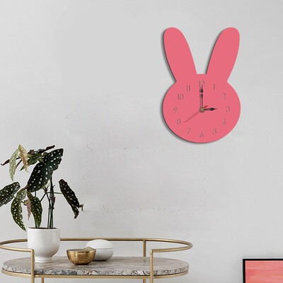 

Gobestart Nordic Style Rabbit Wall Clock Silent Wooden Clock for Home Living Room