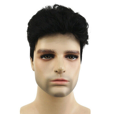 

StrongBeauty Men Short Black Straight Wig Natural Looking Daily Casual Wear Synthetic Haircut Wig 6 Inch