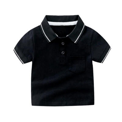 

Summer Baby Boy Short Sleeve Shirts For Kids Turndown Cotton Casual Tops Tees Pure Color Striped 3-8T